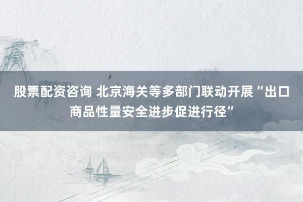 股票配资咨询 北京海关等多部门联动开展“出口商品性量安全进步促进行径”